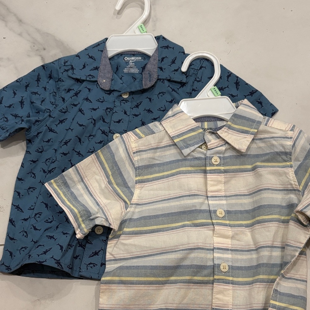 OshKosh B'gosh Blue Shark and Striped Kids Button Down Shirts